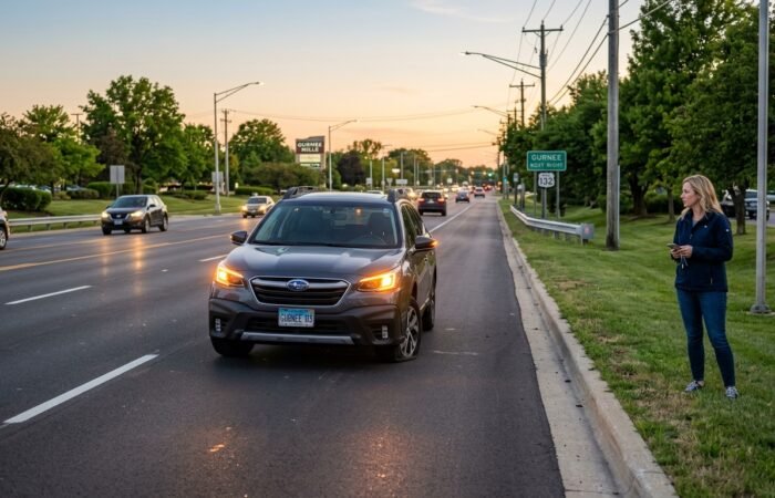 Flat tire change service Gurnee IL technician changing a vehicle tire roadside
