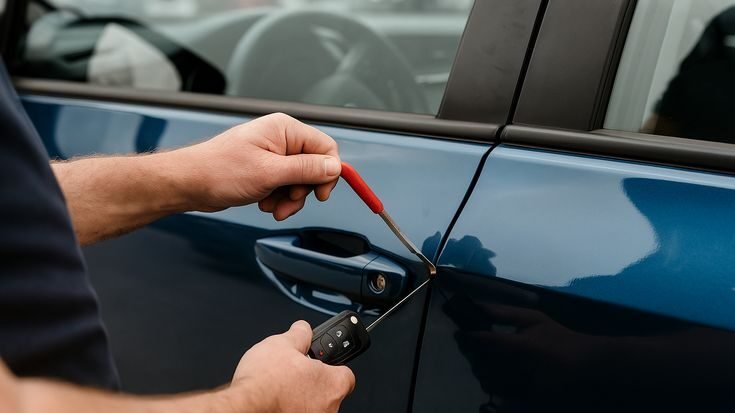 Roadside technician providing fast car lockout service in Waukegan, Illinois