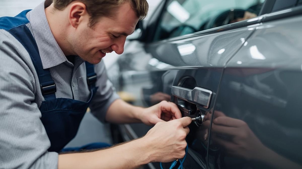 Professional locksmith unlocking a locked car door in Waukegan, IL