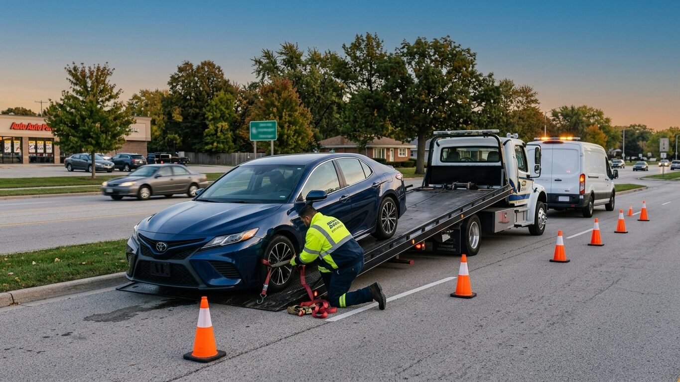 Tow truck vs roadside assistance when a vehicle needs towing in Waukegan, IL